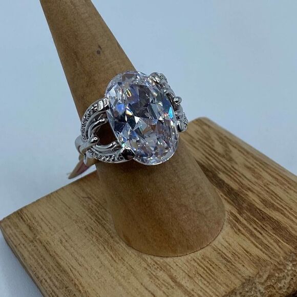 Large Cz Brass Rhodium Cocktail Ring Size 7,8,9 - Picture 3 of 12